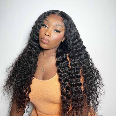 ALIGLOSSY Bye Bye Knots Wear And Go PRE CUT Glueless Deep Wave Wigs 4x4/5x5 HD Lace Closure Wig Human Hair Wigs Pre Plucked Beginner Friendly