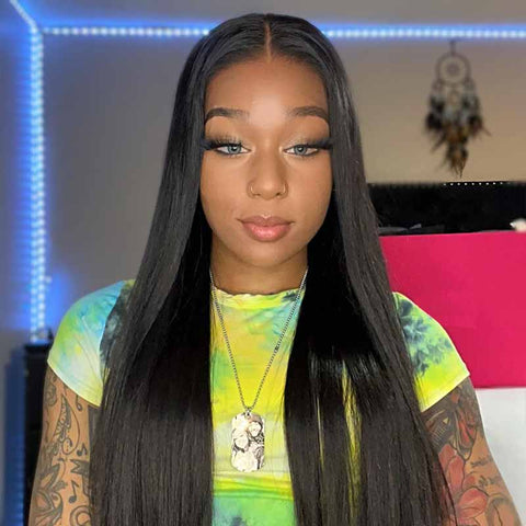 ALIGLOSSY Pre Cut Wear Go Glueless Straight Lace Front Wigs 180% Density