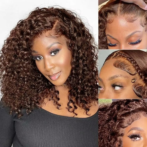 Brazilian Chocolate Brown Water Wave Lace Frontal Wig