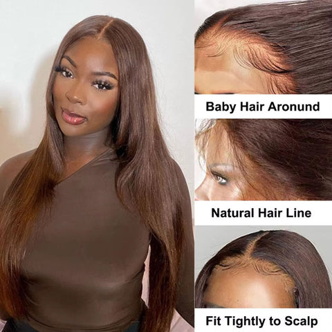 13*4 220 Density Chocolate Brown Straight Wig