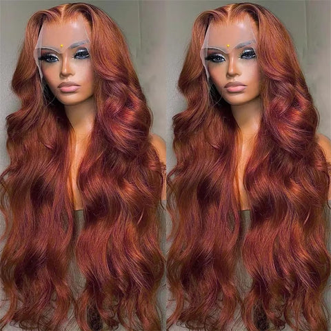 13*4 220 Density Reddish Brown Body Wave wig