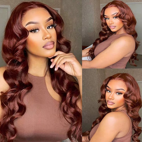 13*4 220 Density Reddish Brown Body Wave wig