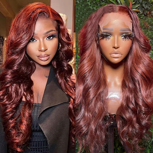 13*4 220 Density Reddish Brown Body Wave wig