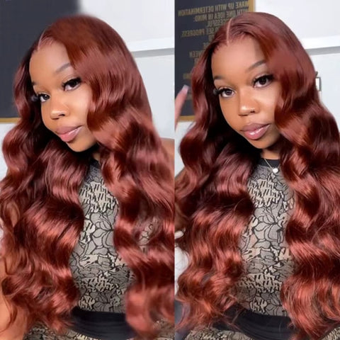 13*4 220 Density Reddish Brown Body Wave wig