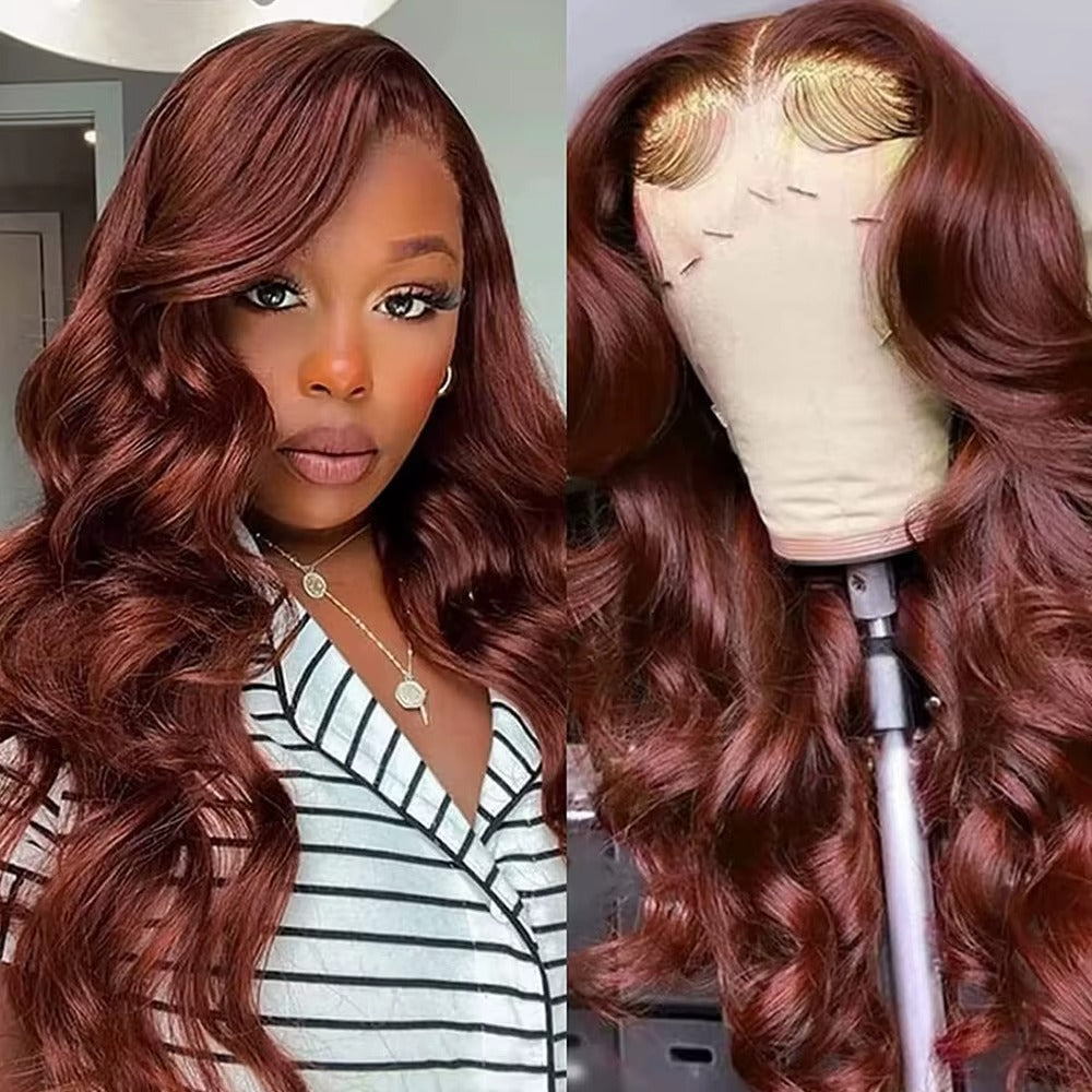 13*4 220 Density Reddish Brown Body Wave wig