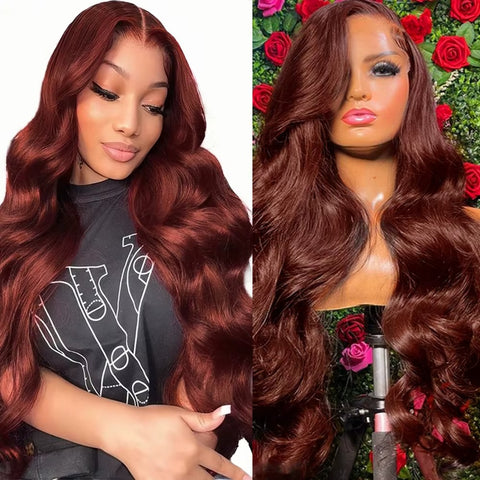 13*4 220 Density Reddish Brown Body Wave wig