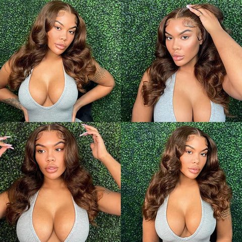 13*4 220 Density Chocolate Brown Lace Closure Frontal Wig