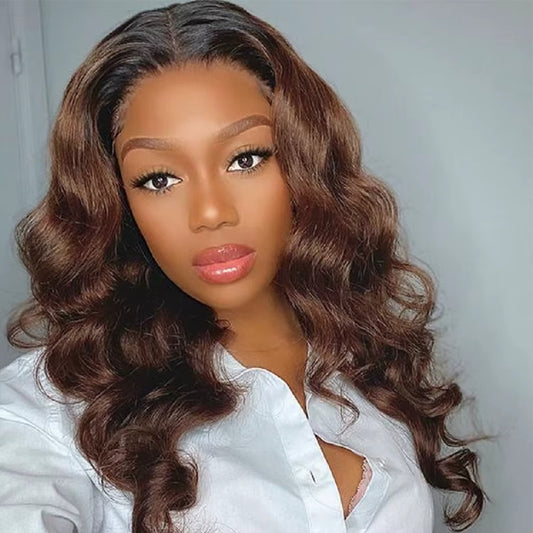 13*4 220 Density Chocolate Brown Lace Closure Frontal Wig