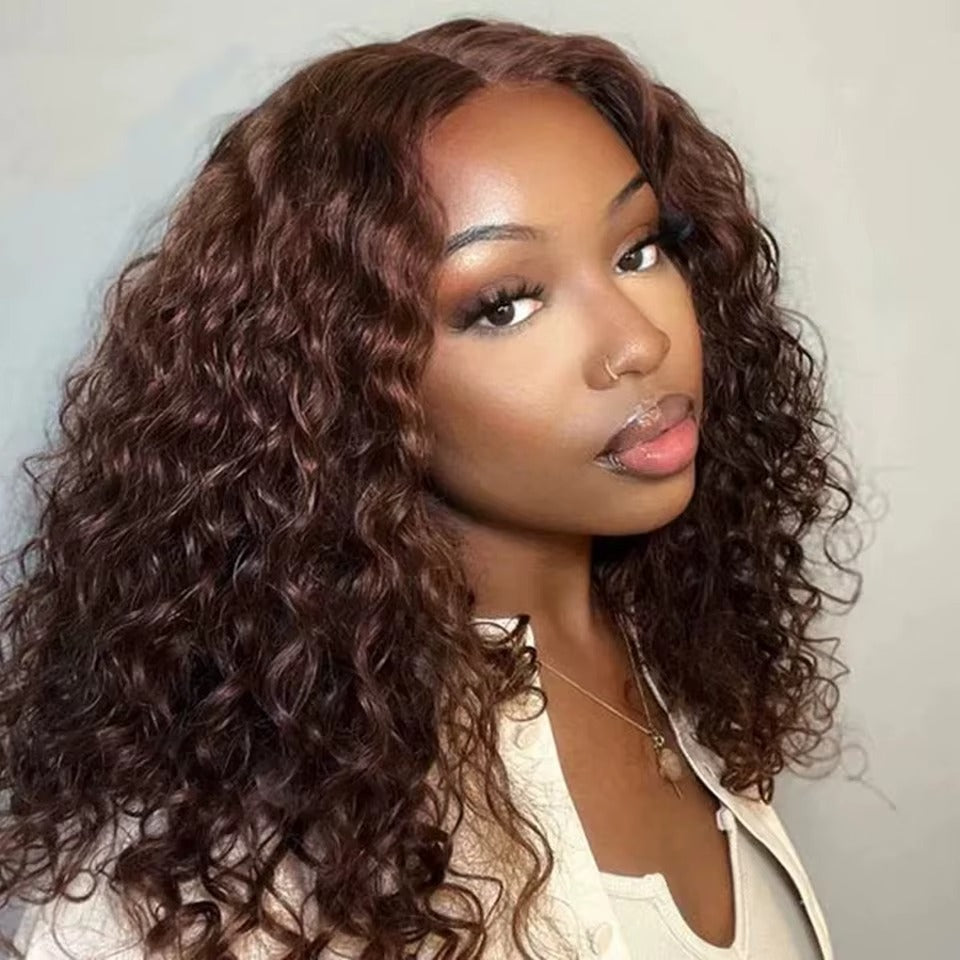 Brazilian Chocolate Brown Water Wave Lace Frontal Wig