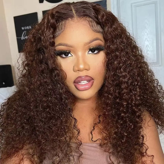 Brazilian Chocolate Brown Water Wave Lace Frontal Wig