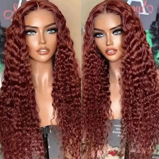 13x4 180 density Lace Front Reddish Brown Deep Curly Wig