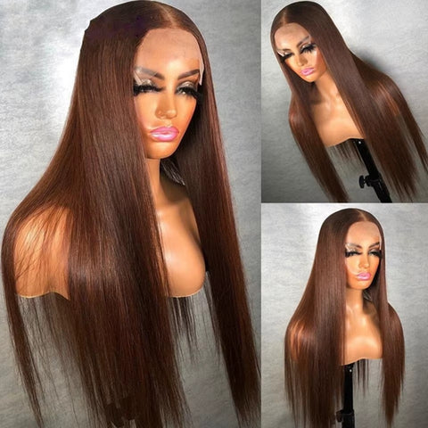 13*4 220 Density Chocolate Brown Straight Wig