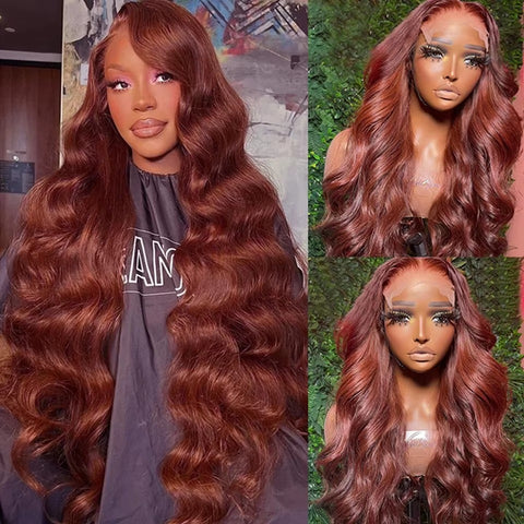 13*4 220 Density Reddish Brown Body Wave wig