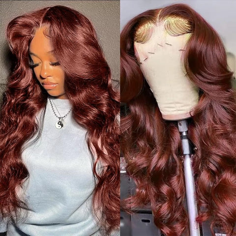 13*4 220 Density Reddish Brown Body Wave wig