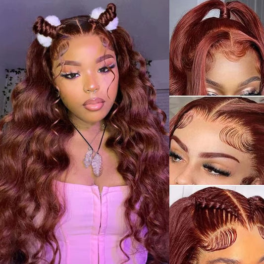 13*4 220 Density Reddish Brown Body Wave wig