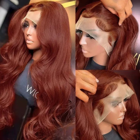 13*4 220 Density Reddish Brown Body Wave wig