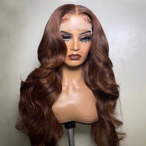 13*4 220 Density Chocolate Brown Lace Closure Frontal Wig