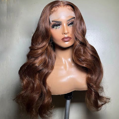 13*4 220 Density Chocolate Brown Lace Closure Frontal Wig