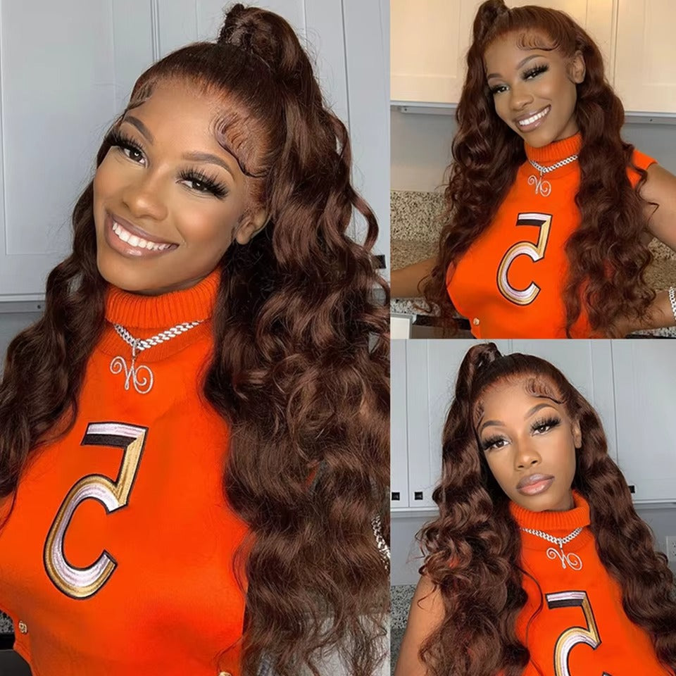 13*4 220 Density Chocolate Brown Lace Closure Frontal Wig