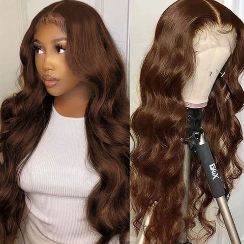 13*4 220 Density Chocolate Brown Lace Closure Frontal Wig