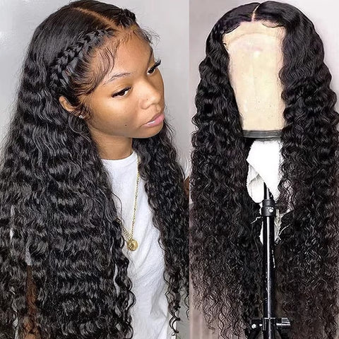 13*4 200 Density Water Wave Natural Black Lace Frontal Wig