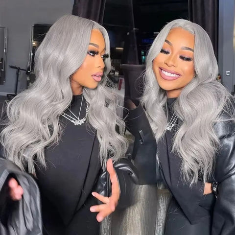 13*4 200% Density HDLace Closure Frontal Silver Grey Human Hair Wig