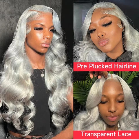 13*4 200% Density HDLace Closure Frontal Silver Grey Human Hair Wig