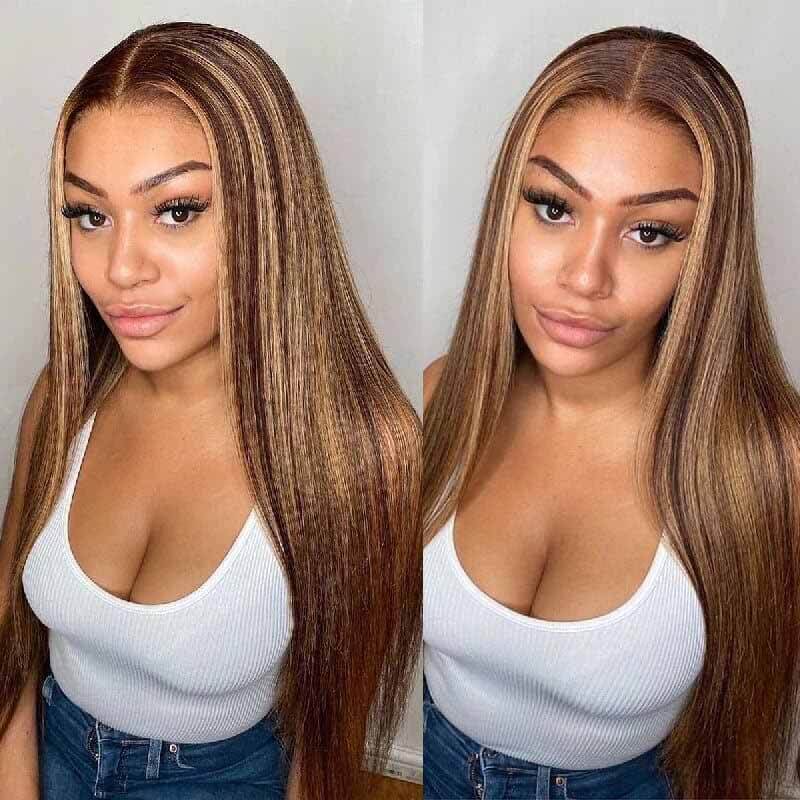 ALIGLOSSY Honey Blonde Highlight13x4 HD Transparent Lace Front Wig