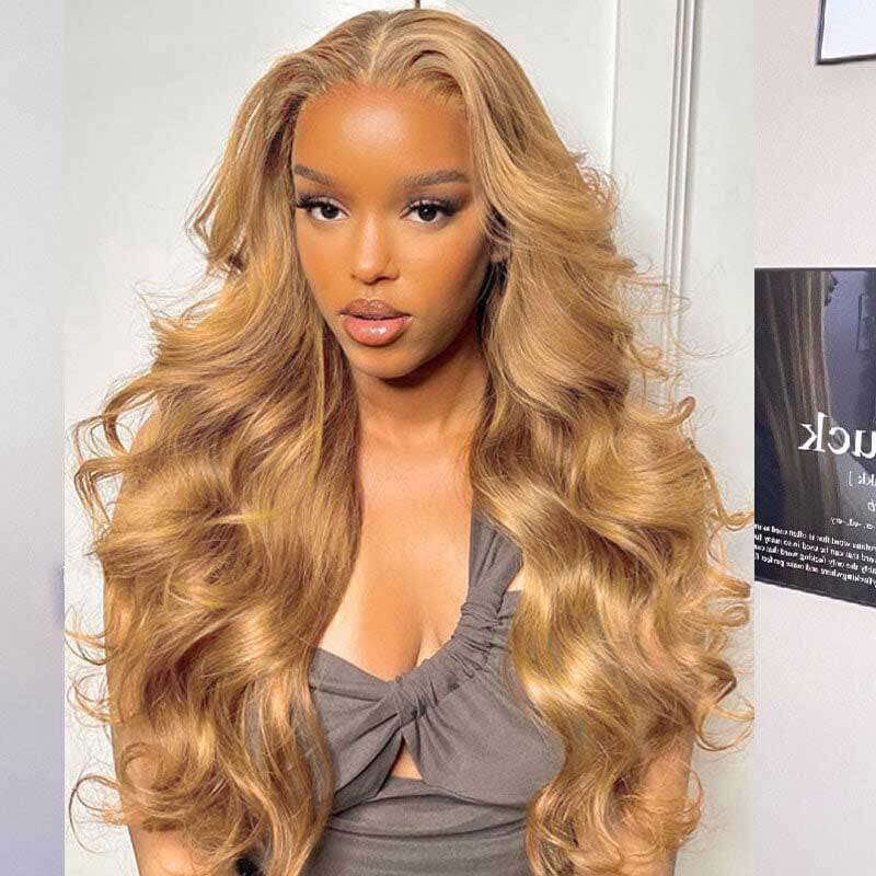 ALIGLOSSY Bye Bye Knots Pre Cut Wear Go Glueless Honey Blonde 4x4 5x5 Body Wave Closure Wig HD Transparent Human Hair Lace Wigs Beginner Friendly