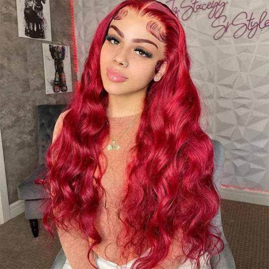 ALIGLOSSY 200% 250% RED Burgundy Color 13x4 Lace Front Body Wave Human Hair Wigs